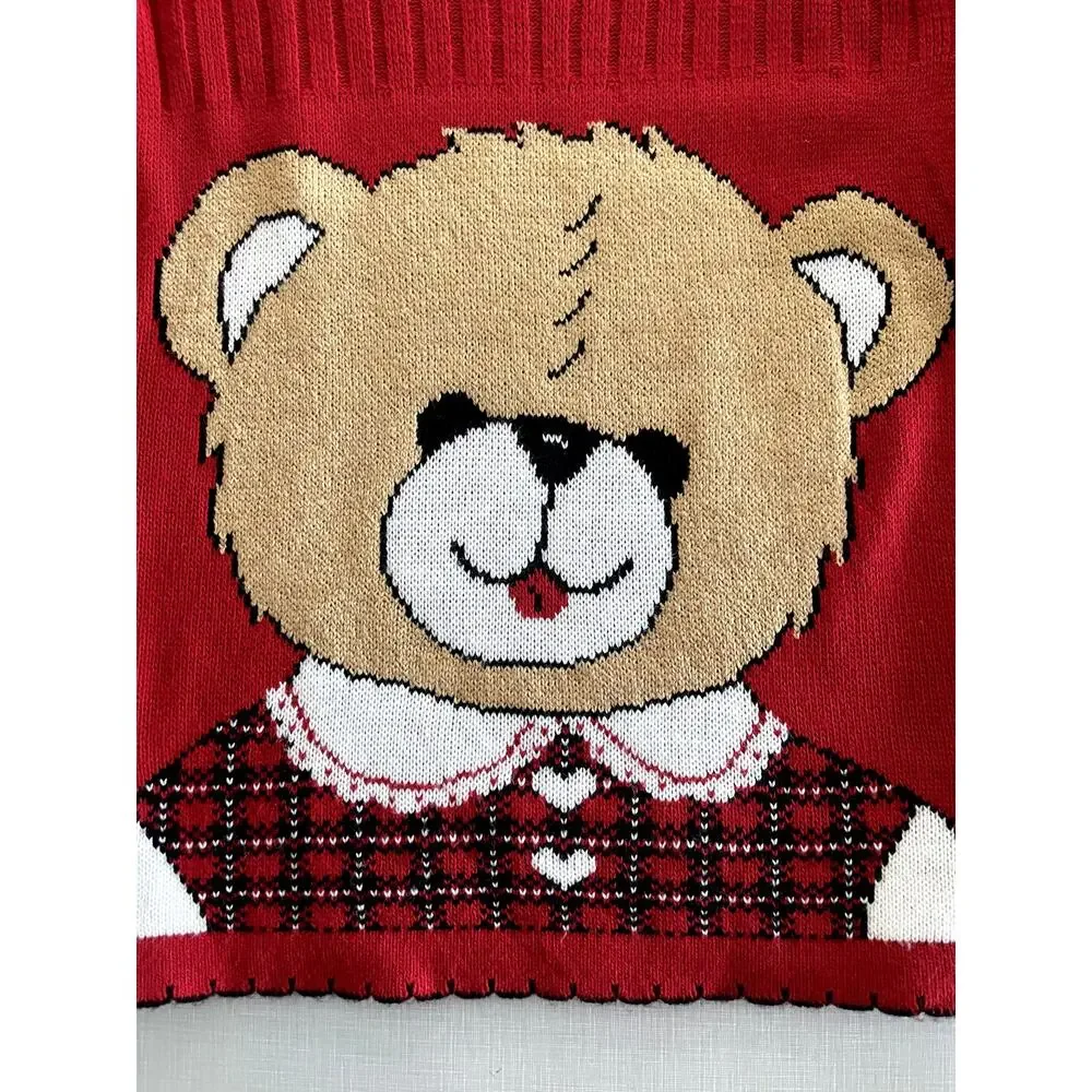 Arielle Sz S Vintage Teddy Bear Sweater Red Holiday Christmas Ugly 90's Kidcore